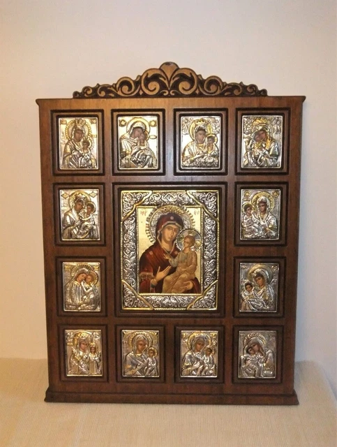 Icône Chrétienne En Bois De La Vierge Marie - Main Sculptée - 20x9 Cm - Décoration Religieuse Grecque