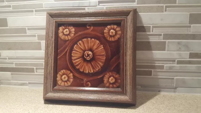 Antique 6" Architectural - Floral Fireplace Tile - Framed