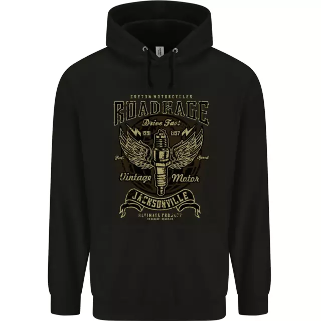 Motorcycle Roadrage Motorbike Biker Mens 80% Cotton Hoodie