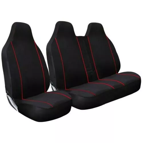 Juego de funda de asiento de furgoneta 2+1 Premium negra con tubería roja (conductor + doble pasajero)