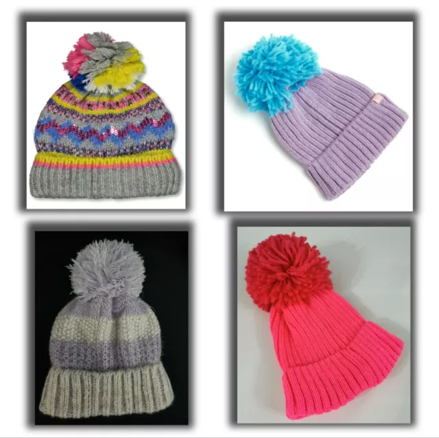 Girls Kids wooly Bobble hat Beanies winter