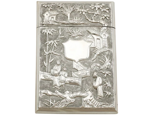Antique Chinese Export Silver Card Case Circa 1870