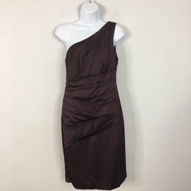 David's Bridal Bridesmaid Dress Sz 8 Plum Purple NWT SATIN One Shoulder PENCIL