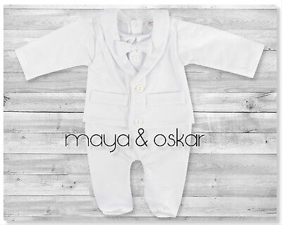 Baby Boy White All-in-One Suit Wedding Christening Formal Party Smart Outfit