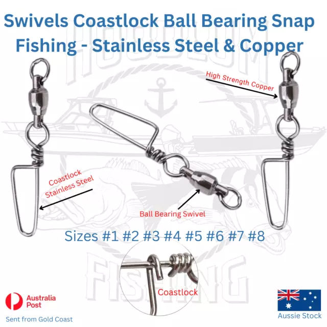 Swivel Fishing Ball Bearing Coastlock Snap Stainless Steel Copper - Black