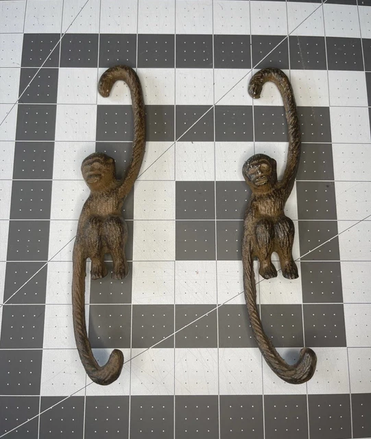 2 Monkey Hooks Plant Camp Kettle Hook Chain Hanger CAST Iron 7.5" L, 1.5” W