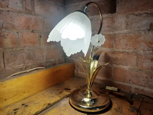 Vintage Hollywood Regency Lotus Glass Flower Table Lamp 