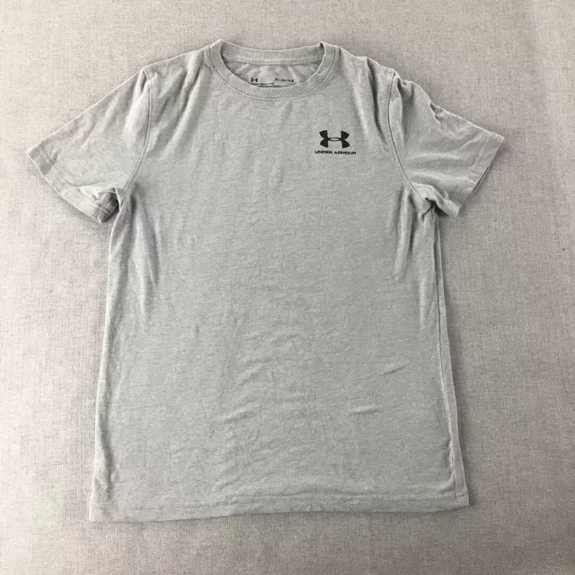 Under Armour Kids Boys T-Shirt Youth Size L Grey Logo Short Sleeve Top