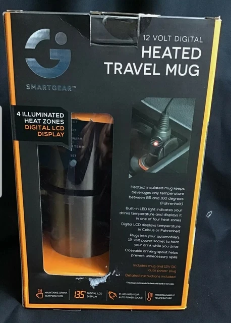 Smartgear 12v Auto Heated Travel Mug. Prog.Temp, Digital LCD Display, New,Opened