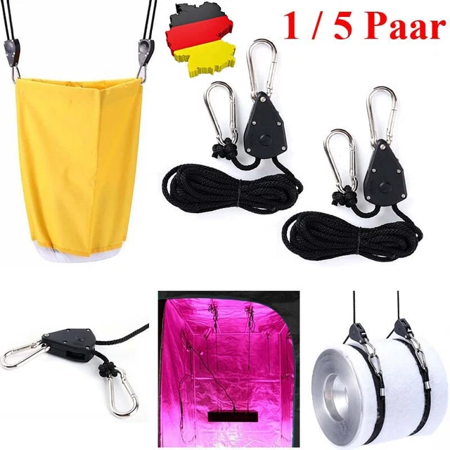 1~ 5 Paar 1/8" Heavy Duty LED Grow Light Hanger YOYO Rope Ratchet For Hydroponic