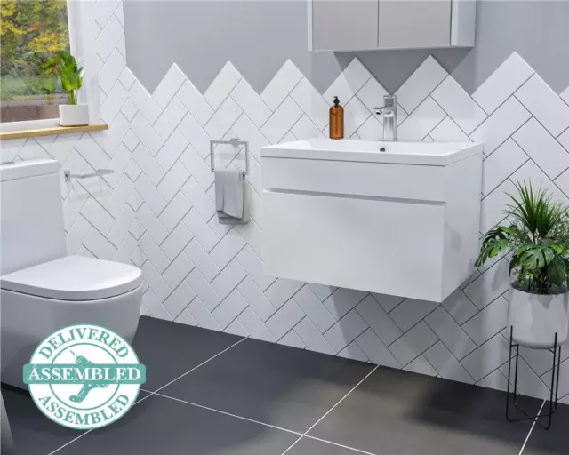 Bathroom Vanity Unit White Gloss Basin Storage Wall Hung Cabinet Furniture 600mm