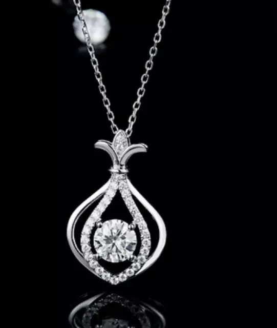 2.0Ct Round Cut Lab-Created Diamond Pendant With Chain 14K White Gold Plated