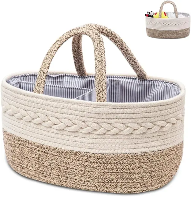 Baby Diaper Caddy Organizer, Woven Rope Cotton Nursery Storage Basket, Portable