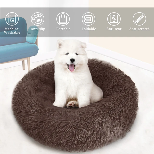Donut Plush Pet Dog Cat Bed Fluffy Soft Warm Calming Bed Sleeping Kennel Nest 3