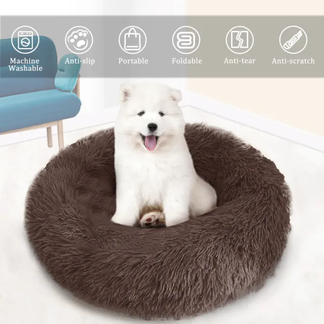 Pet Dog Cat Bed Donut Plush Fluffy Soft Warm Calming Bed Sleeping Kennel Nest 10