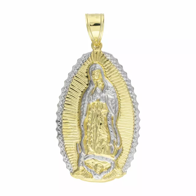 3 1/2" Lady Guadalupe Virgin Mary Medallion Bonded 1/10th 10k Yellow White Gold