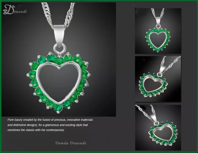 Cadena Y Colgante Con Brillante Corazón Verde Esmeralda De Oro 18 Kt
