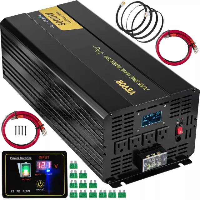 VEVOR Pure Sine Wave Power Inverter 5000W 10000W DC 12V to 120V AC LCD & Remote