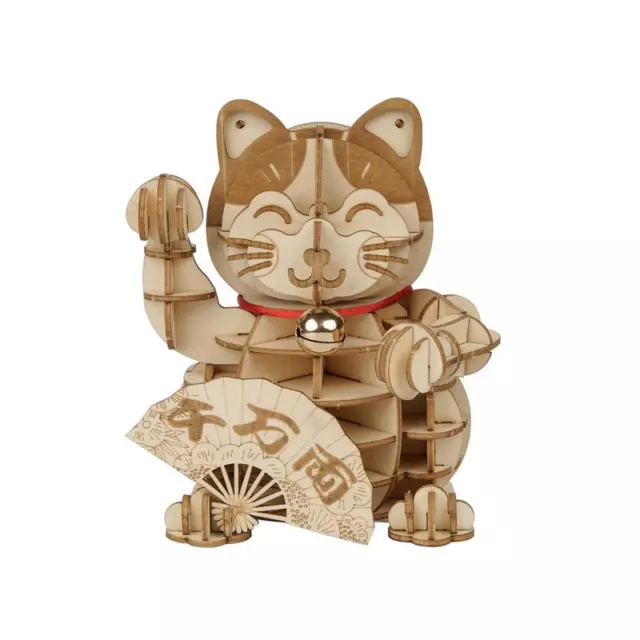 3D Wooden Puzzle Lucky Cat Model DIY Assembly Toy Gift Children Teens Adult