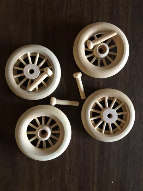 Unused Set Of 4  Hardwood Wooden Spoke Wheels for TOY Cart or Wagon 2-7/8”