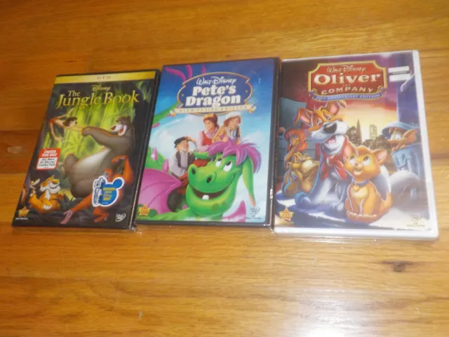 Oliver and Company / Pete's Dragon / The Jungle Book DVD Lot NEW WALT DISNEY