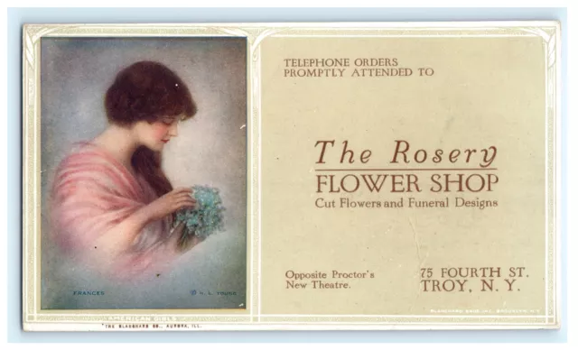 Rosery Flower Shop Troy New York NY Advertising Ink Blotter Unused Rensselaer Co