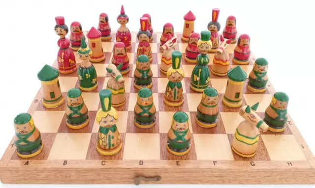 Vintage Russian Chess Set, Chess Board Hand Made Hand Painted USSR