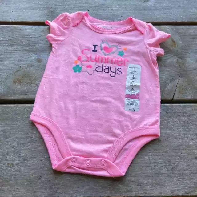 jumping beans Girls Bodysuit Sz 9 Months I Love Summer Days Pink Glitter NEW 2