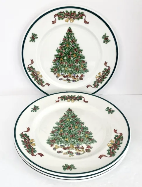 Johnson Brothers Victorian Christmas Dinner Plate Set 4 Holiday Tree England