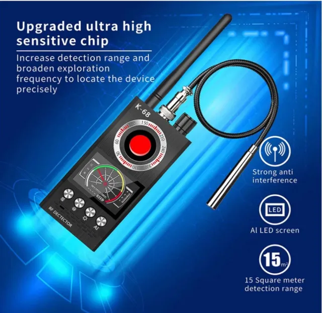 GPS RF K68 Anti-Spy Scanner Detector Camera GSM Audio Bug Finder Tracker 2024