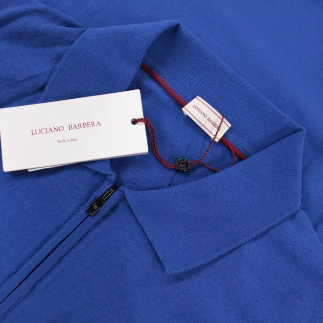 Luciano Barbera NWT Knit Polo Shirt Sweater Size 56 2XL In Cobalt Blue Cotton