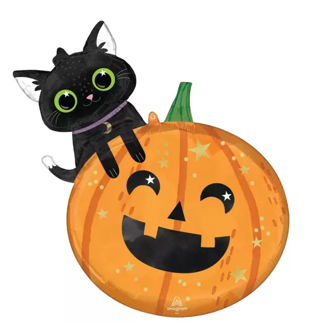 Spaventoso Halloween Decorazione Gatto E Zucca Supershape Pallone Foil 61cm