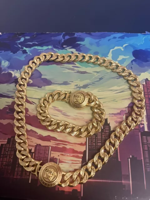 Versace Medusa Big Chunky Chain Necklace And Bracelet