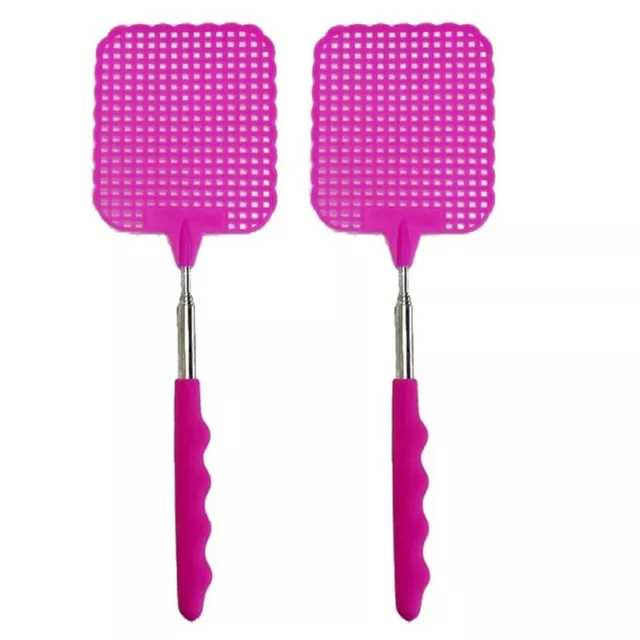 2X Swatter Mosche Mosche Insetti Zanzara Telescopico  Fino A 73 cm Rosa N2S6