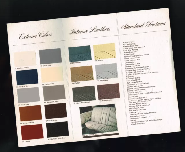 1983 Cadillac CIMARRON COLOR Chart Chip Sample Paint Brochure w/Interior Leather