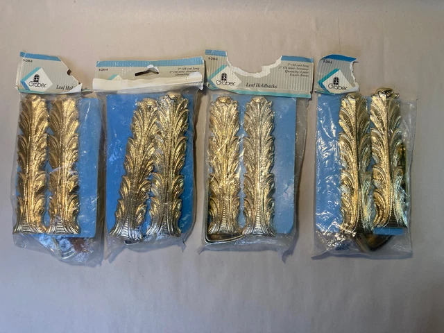 Vintage Graber Curtain/Drapes Leaf Holdbacks, Gold Color Set Of 4 Pairs NEW