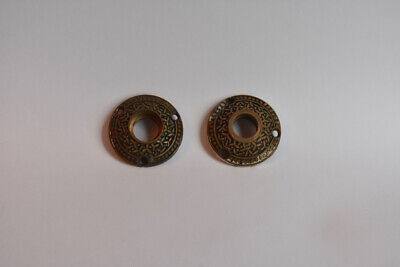Pair of Rice Pattern Door Knob Rosettes Yale & Towne Cast Brass or Bronze Y&T