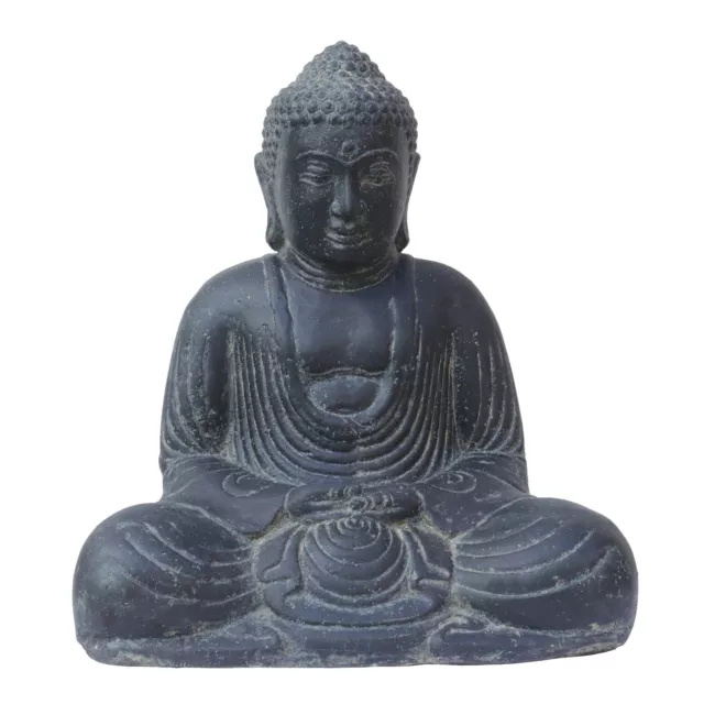 Buddha Figur sitzend Japan 41cm Steinfigur Deko Garten schwarz antik frostfest