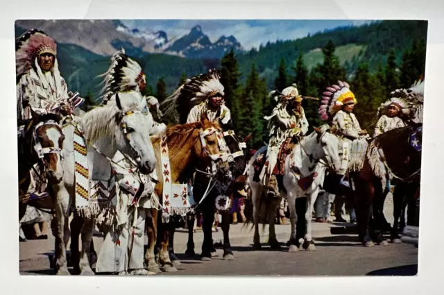 Post Card North American Indian Headdress Horses Warrior Native American