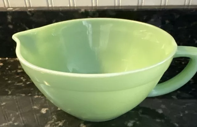 Vintage Jadeite Mixing Batter Bowl Fire King Oven Ware with Pour Spout & Handle