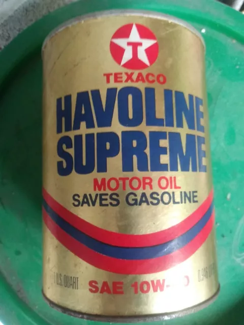 Vintage Full Texaco Havoline Supreme SAE 10W-40 Motor Oil 1 qt Paper Can