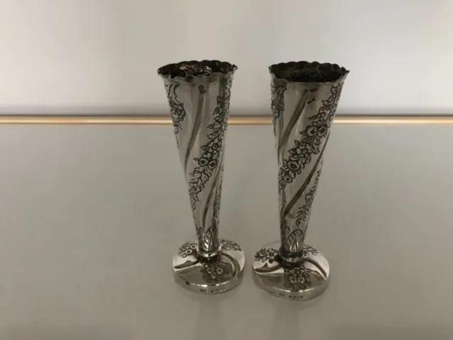 Pair Of Sterling Silver Spill Vases With A Weighted Base (London 1878)