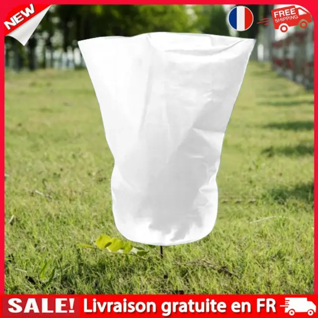 Plant Cover Drawstring Cold-proof Warm Cover Pouch for Home (White 80X100cm)
