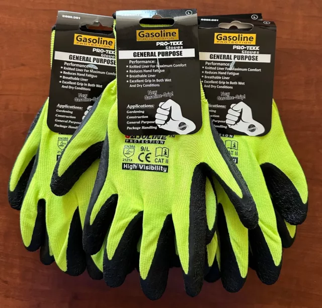 12 Pair Gasoline Lime Safety Gloves Latex Coated Grip Cut Resistant