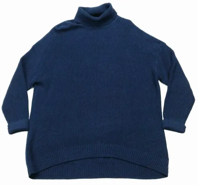 J Crew Turtleneck Cotton Cashmere Navy Blue Relaxed Sweater Large Womens BB427