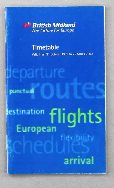British Midland Airways Airline Timetable Winter 1999/2000