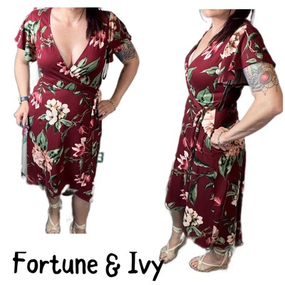FORTUNE + IVY Irene Faux Wrap Brushed Knit Maxi Dress size L