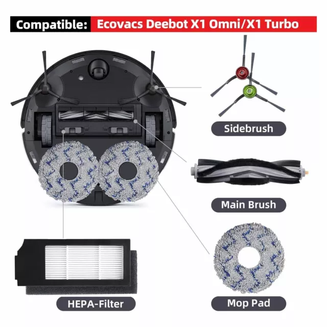 For Ecovacs Deebot X1 T10 Omni/Plus X1 Pro Dust Bag Brush HEPA Filters Mop Pads 2