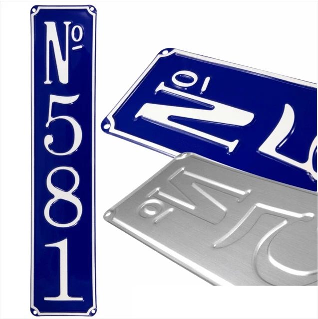 One French Vertical Column Blue House Number Door Gate plate metal sign plaque