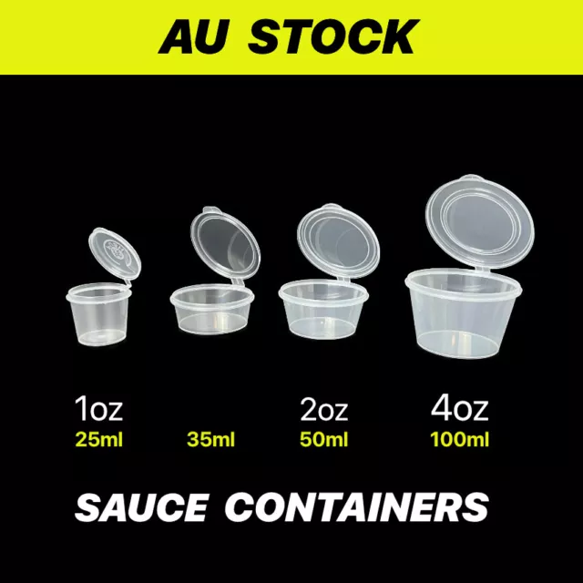 Takeaway Plastic Sauce Container Hinged Lid Clear Pot Cup 1oz 2oz 3oz 4oz 35ml